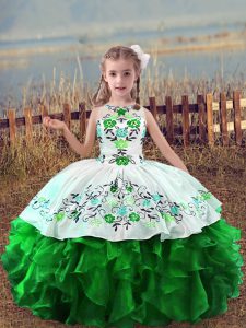 High Quality Floor Length Ball Gowns Sleeveless Green Little Girls Pageant Dress Lace Up