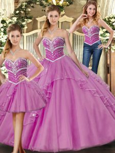 Sweetheart Sleeveless Lace Up Vestidos de Quinceanera Lilac Tulle
