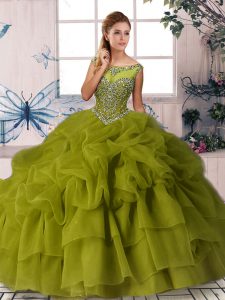 Adorable Olive Green Ball Gowns Beading and Pick Ups 15 Quinceanera Dress Zipper Organza Sleeveless