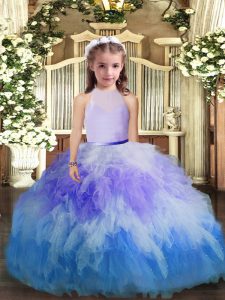 Custom Fit Multi-color High-neck Backless Ruffles Pageant Dress Wholesale Sleeveless