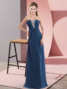 High Quality Navy Blue Empire Sweetheart Sleeveless Chiffon Floor Length Zipper Beading Prom Evening Gown