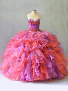 Inexpensive Sweetheart Sleeveless Lace Up 15th Birthday Dress Multi-color Organza