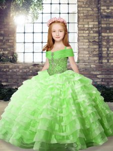 Ball Gowns Beading and Ruffled Layers Child Pageant Dress Lace Up Organza Sleeveless Floor Length