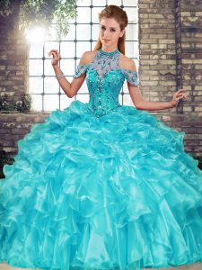 Most Popular Sleeveless Beading and Ruffles Lace Up Sweet 16 Quinceanera Dress
