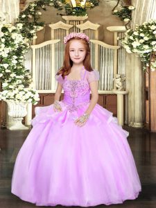 Ball Gowns Pageant Dress Wholesale Lilac Straps Organza Sleeveless Floor Length Lace Up