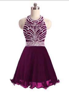 Custom Fit Purple Lace Up Evening Dress Beading Sleeveless Mini Length