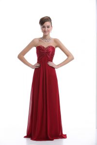 Dazzling Wine Red Chiffon Lace Up Dress for Prom Sleeveless Floor Length Beading