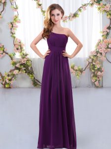 Inexpensive Ruching Bridesmaid Gown Dark Purple Zipper Sleeveless Floor Length