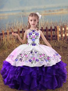Adorable Scoop Sleeveless Lace Up Child Pageant Dress Purple Organza