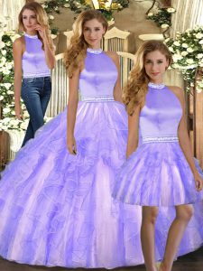 Lavender Sleeveless Beading and Ruffles Floor Length Quinceanera Dress