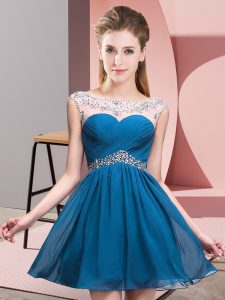 Pretty Scoop Sleeveless Evening Dress Mini Length Beading Blue Chiffon