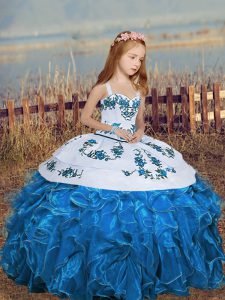 Sleeveless Chiffon Floor Length Little Girls Pageant Dress Wholesale in Blue with Embroidery and Ruffles
