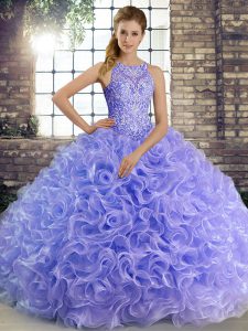 Floor Length Lavender Sweet 16 Dresses Fabric With Rolling Flowers Sleeveless Beading