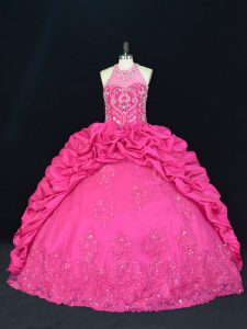 Edgy Ball Gowns Sleeveless Hot Pink Vestidos de Quinceanera Lace Up