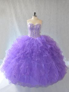Shining Lavender Sleeveless Tulle Lace Up Sweet 16 Dresses for Sweet 16 and Quinceanera