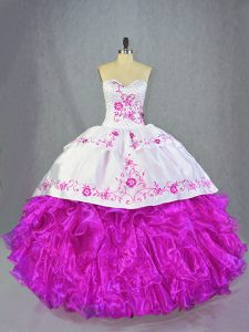 Superior Sweetheart Sleeveless Organza Sweet 16 Quinceanera Dress Beading and Embroidery and Ruffles Brush Train Lace Up