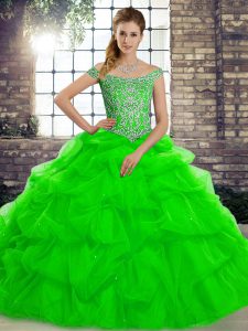 Ball Gowns Sleeveless Green Quince Ball Gowns Brush Train Lace Up