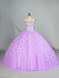 Noble Lavender Tulle Lace Up Quinceanera Dresses Sleeveless Appliques