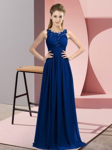 Best Selling Royal Blue Chiffon Zipper Dama Dress for Quinceanera Sleeveless Floor Length Beading and Appliques