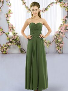 Captivating Dark Green Lace Up Wedding Guest Dresses Ruching Sleeveless Floor Length