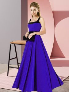 Adorable Blue Chiffon Zipper Square Sleeveless Floor Length Wedding Guest Dresses Belt