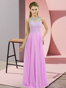 Luxurious Lilac Chiffon Zipper Prom Gown Sleeveless Floor Length Beading