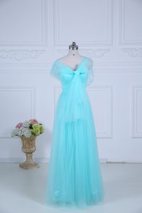 Glamorous Aqua Blue Sleeveless Ruching Floor Length Bridesmaid Dresses