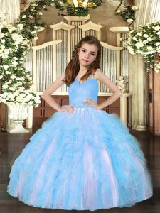 Aqua Blue Pageant Dresses Party and Sweet 16 and Wedding Party with Ruffles Straps Sleeveless Lace Up