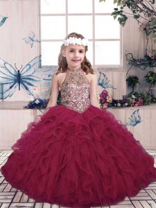 High Class Sleeveless Lace Up Floor Length Beading and Ruffles Pageant Gowns For Girls