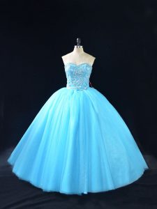 Best Tulle Sweetheart Sleeveless Lace Up Beading Quinceanera Gowns in Baby Blue