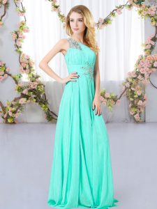 Chiffon Sleeveless Floor Length Quinceanera Court of Honor Dress and Beading