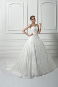 Suitable White Sleeveless Court Train Beading and Lace Wedding Gowns