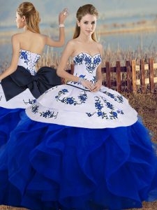 Sophisticated Sweetheart Sleeveless Tulle 15th Birthday Dress Embroidery and Ruffles and Bowknot Lace Up