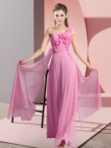 Rose Pink Empire Hand Made Flower Damas Dress Lace Up Chiffon Sleeveless Floor Length