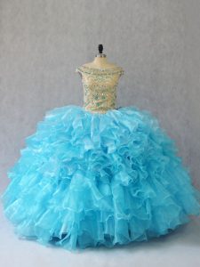 Ruffles Quince Ball Gowns Baby Blue Lace Up Sleeveless Floor Length