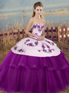 Tulle Sleeveless Floor Length Quinceanera Dresses and Embroidery and Bowknot