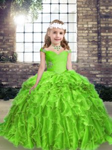 Affordable Straps Sleeveless Lace Up Child Pageant Dress Organza