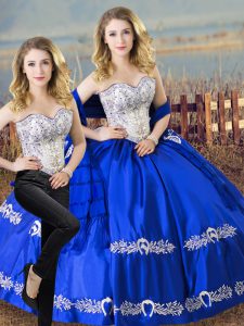 Royal Blue Lace Up Sweet 16 Dresses Beading and Embroidery Sleeveless Floor Length