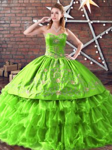 Trendy Lace Up Sweetheart Embroidery Quinceanera Gown Satin and Organza Sleeveless