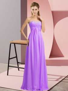 Sleeveless Floor Length Beading Lace Up Prom Dresses with Lavender