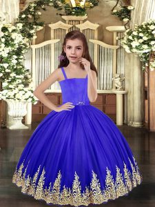 Sleeveless Embroidery Lace Up Little Girls Pageant Gowns