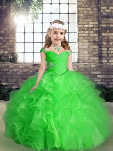 Elegant Organza Straps Sleeveless Lace Up Beading and Ruffles Pageant Gowns For Girls in