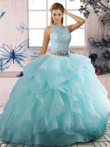 Discount Scoop Sleeveless Tulle Quinceanera Gowns Beading and Ruffles Zipper