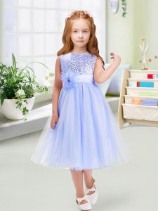 Organza Scoop Sleeveless Zipper Sequins and Hand Made Flower Toddler Flower Girl Dress in Lavender