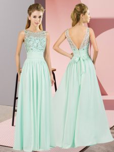 Sleeveless Floor Length Beading Backless Prom Evening Gown with Apple Green