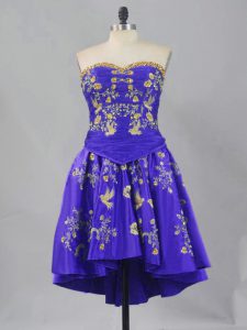 Simple Purple Sleeveless Mini Length Embroidery Lace Up Evening Dress