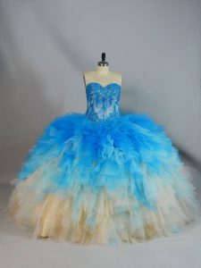 Multi-color Ball Gowns Appliques and Ruffles 15 Quinceanera Dress Lace Up Tulle Sleeveless