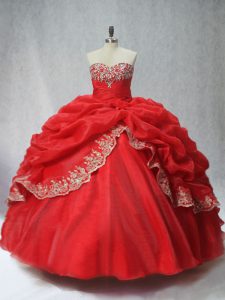 Ball Gowns Sweet 16 Quinceanera Dress Red Sweetheart Organza Sleeveless Floor Length Lace Up