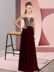 Brown Lace Up Sweetheart Beading Evening Gowns Chiffon Sleeveless