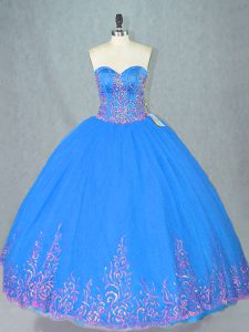 Fancy Floor Length Lace Up Quinceanera Dress Blue for Sweet 16 and Quinceanera with Beading and Embroidery